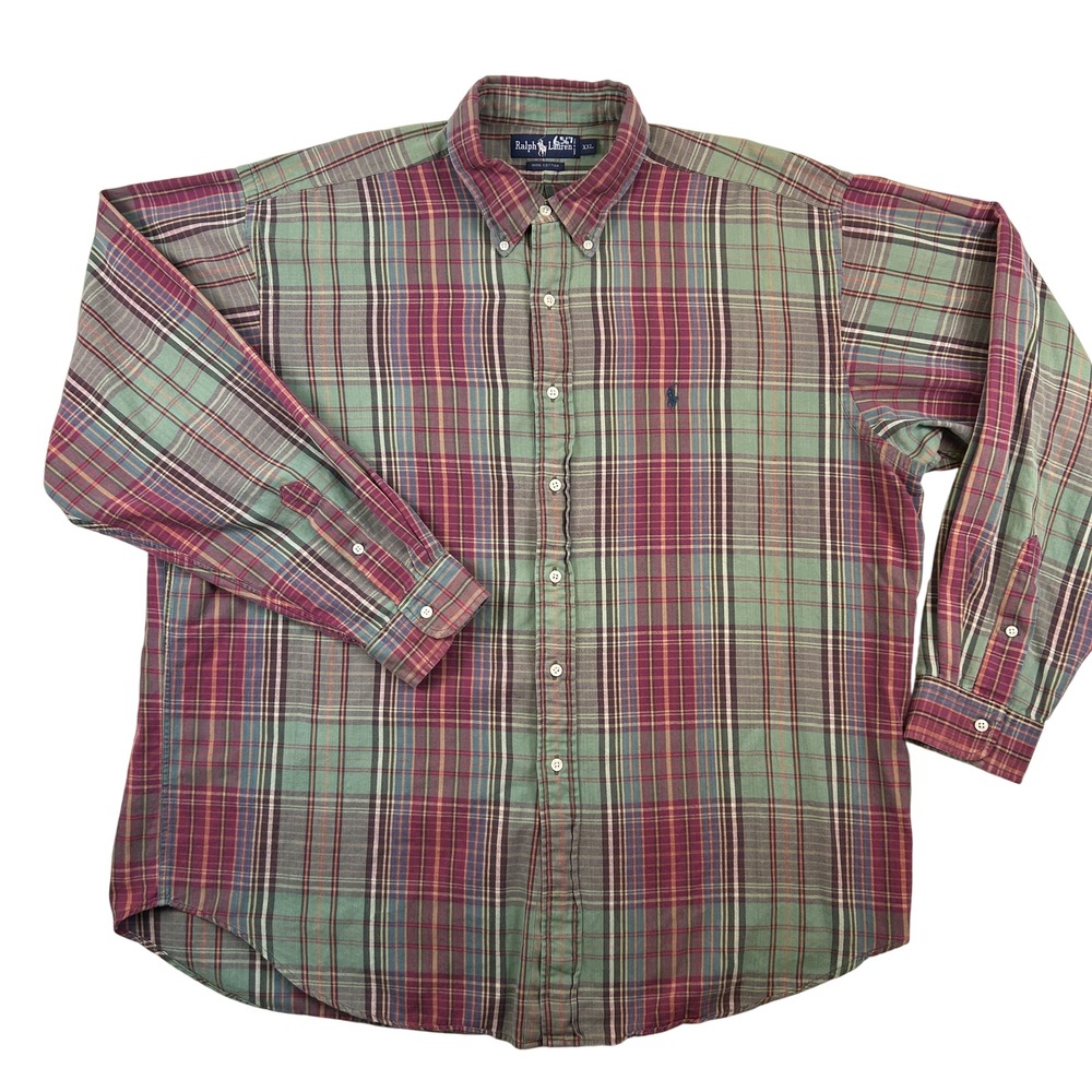 Ralph Lauren Shirt Mens 2XL Flannel Plaid Button-Up‎ Long Sleeve Casual